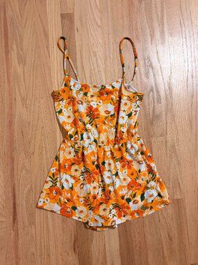 H&M Divided Floral Romper Orange White Tropical Camisole Shorts XS Extra Small